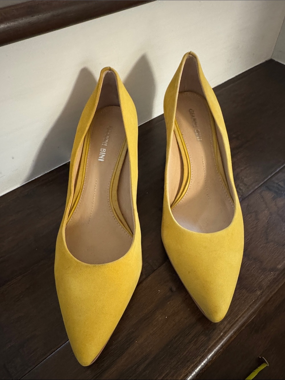 Gianni Bini Yellow Pointed-Toe Suede Heels